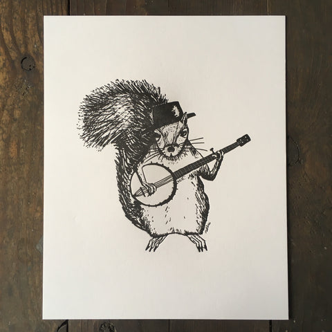 Squirrel Playing A Banjo - Print